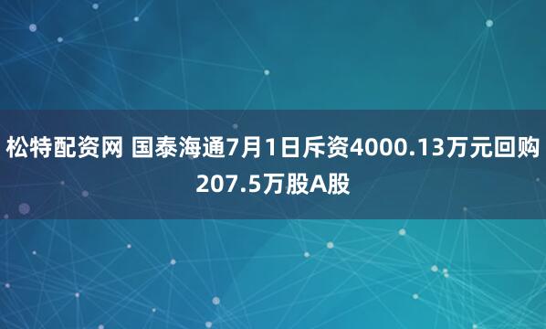松特配资网 国泰海通7月1日斥资4000.13万元回购207.5万股A股