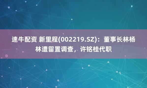 速牛配资 新里程(002219.SZ)：董事长林杨林遭留置调查，许铭桂代职